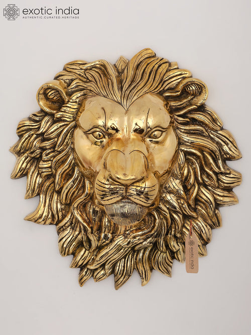 14" Brass Lion Head Wall Hanging for Home Decor