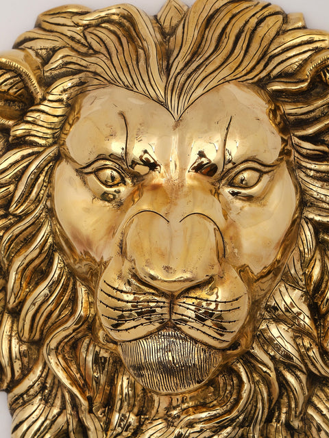 14" Brass Lion Head Wall Hanging - Symbol of Power and Majesty | Brass Statue | Home Decor