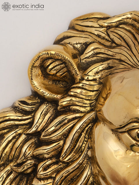 14" Brass Lion Head Wall Hanging - Symbol of Power and Majesty | Brass Statue | Home Decor