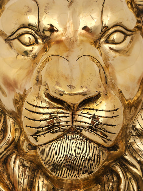 14" Brass Lion Head Wall Hanging - Symbol of Power and Majesty | Brass Statue | Home Decor