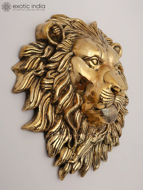 14" Brass Lion Head Wall Hanging - Symbol of Power and Majesty | Brass Statue | Home Decor