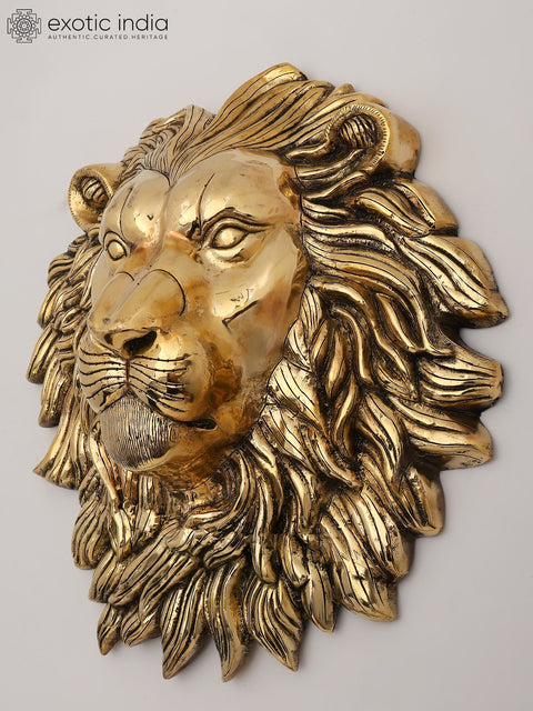 14" Brass Lion Head Wall Hanging - Symbol of Power and Majesty | Brass Statue | Home Decor