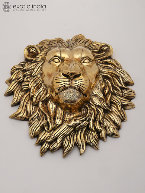 14" Brass Lion Head Wall Hanging - Symbol of Power and Majesty | Brass Statue | Home Decor