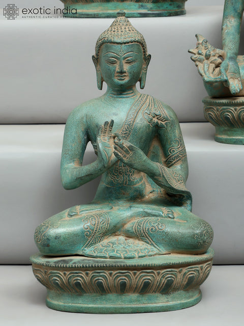 10" Set of Five Buddha Seated in Different Mudras | Brass Statues