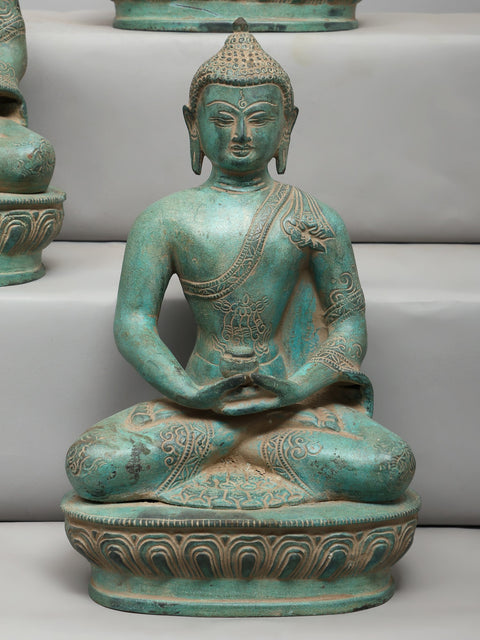 10" Set of Five Buddha Seated in Different Mudras | Brass Statues