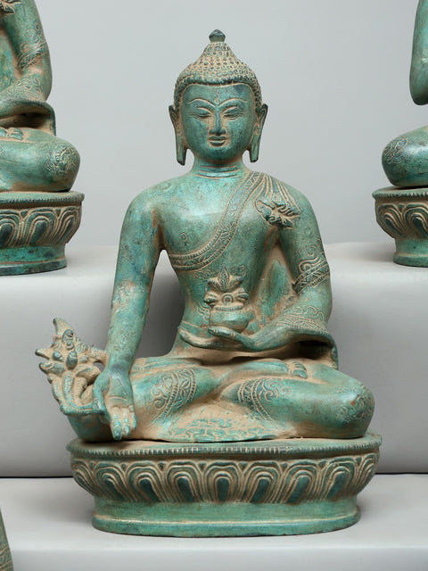 10" Set of Five Buddha Seated in Different Mudras | Brass Statues