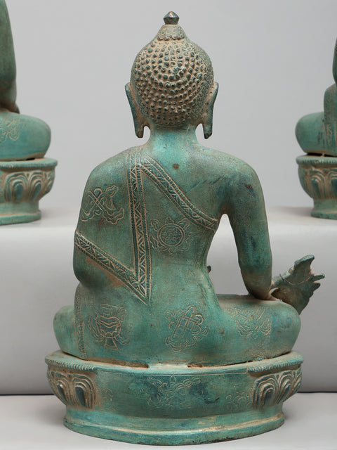 10" Set of Five Buddha Seated in Different Mudras | Brass Statues