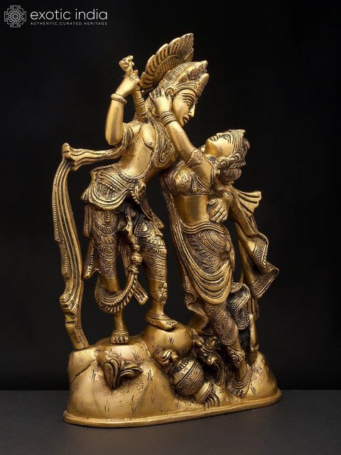 11" Divine Love - Radha Krishna in Graceful Pose | Brass Statue