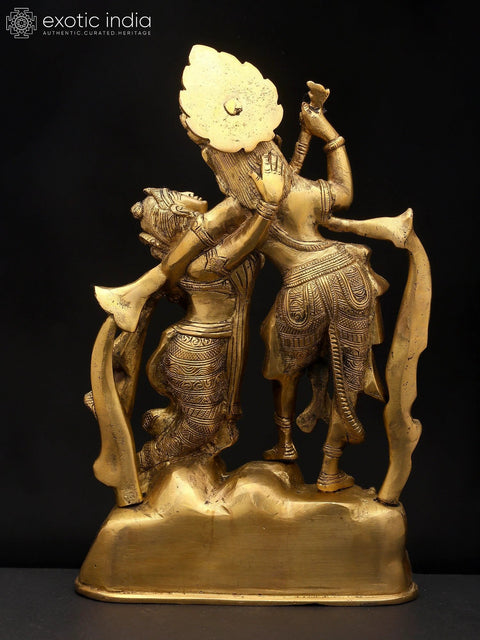 11" Divine Love - Radha Krishna in Graceful Pose | Brass Statue