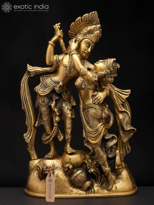 11" Radha Krishna Brass Statue - Divine Love Handmade