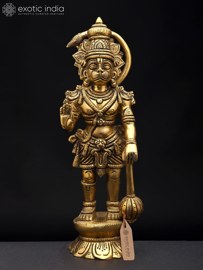 10" Standing Lord Hanuman Blessing Gesture Brass Statue