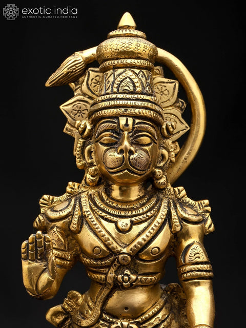 10" Standing Lord Hanuman in Blessing Gesture | Brass Statue