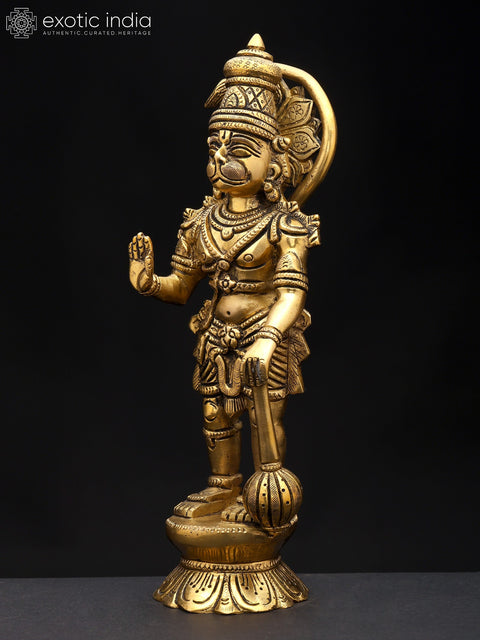 10" Standing Lord Hanuman in Blessing Gesture | Brass Statue