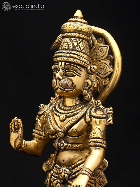 10" Standing Lord Hanuman in Blessing Gesture | Brass Statue