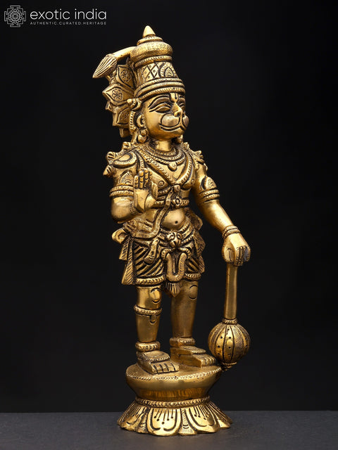 10" Standing Lord Hanuman in Blessing Gesture | Brass Statue