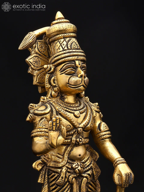 10" Standing Lord Hanuman in Blessing Gesture | Brass Statue