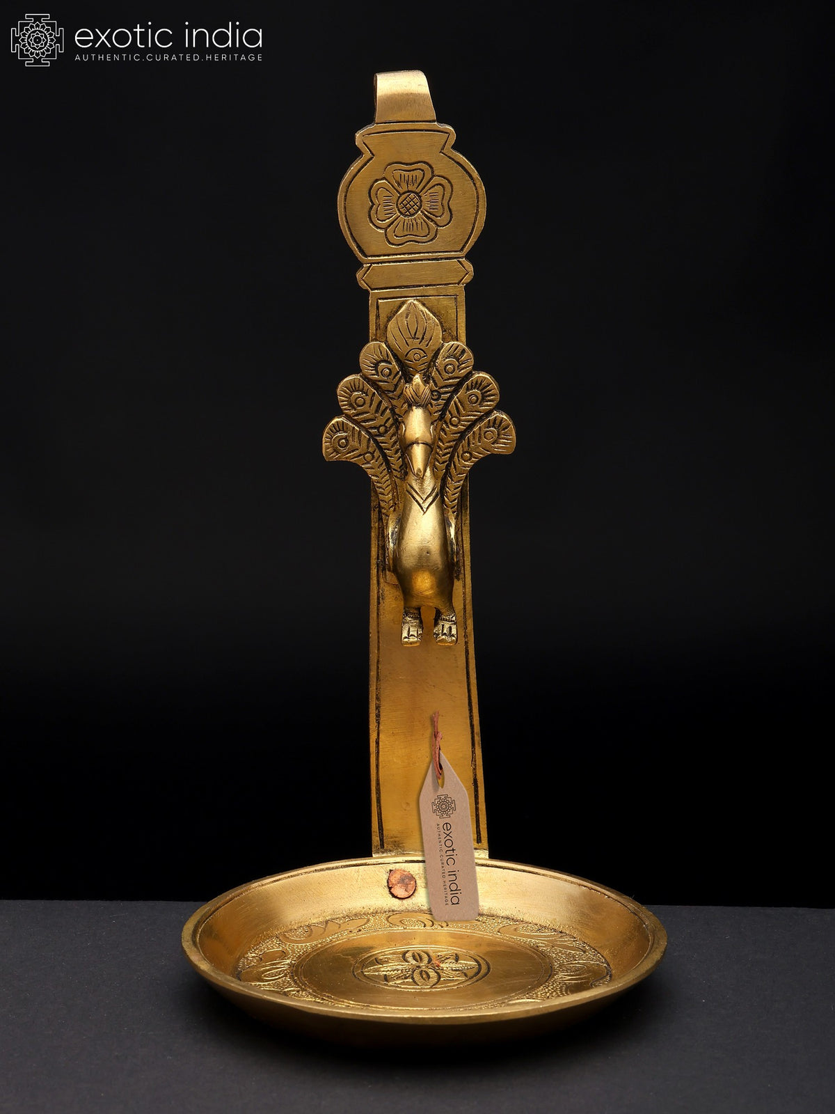 8" Peacock Brass Oil Lamp - Traditional Home Decor
