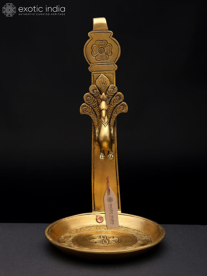 8" Peacock Brass Oil Lamp - Traditional Home Decor