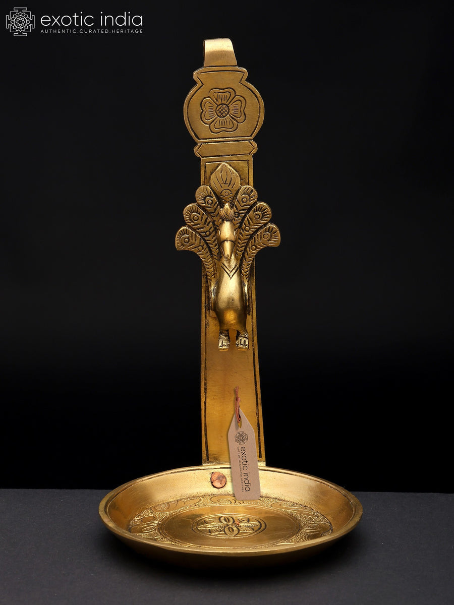 8" Peacock Brass Oil Lamp - Traditional Home Decor