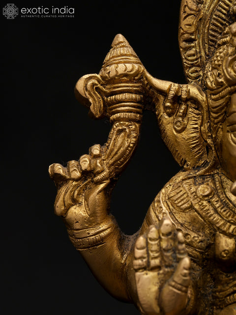 6" Small Chaturbhuja Lord Ganesha in Blessing Gesture | Brass Statue