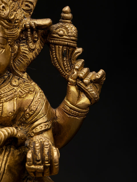 6" Small Chaturbhuja Lord Ganesha in Blessing Gesture | Brass Statue