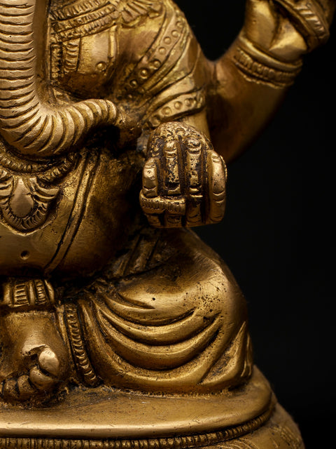 6" Small Chaturbhuja Lord Ganesha in Blessing Gesture | Brass Statue