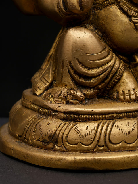 6" Small Chaturbhuja Lord Ganesha in Blessing Gesture | Brass Statue