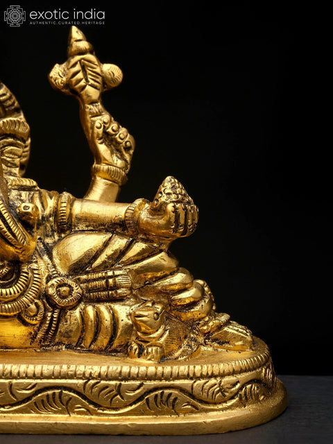 5" Small Four Armed Relaxing Lord Ganesha | Brass Statue
