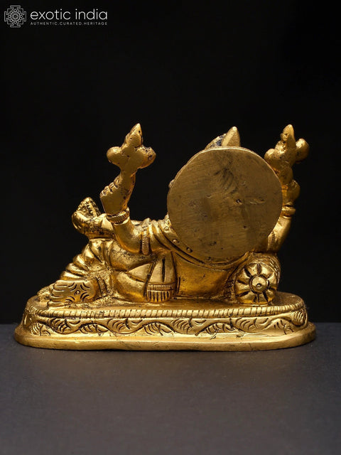 5" Small Four Armed Relaxing Lord Ganesha | Brass Statue