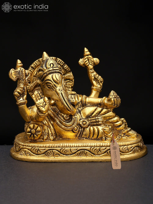 5" Four Armed Lord Ganesha Brass Statue Handmade