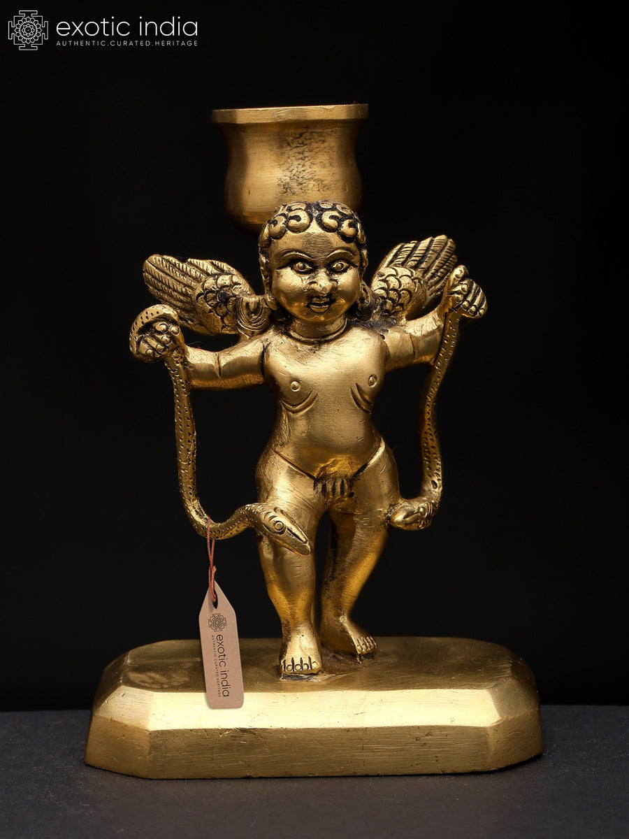 4" Small Flying Angel with Snakes Brass Tealight Candle Holder