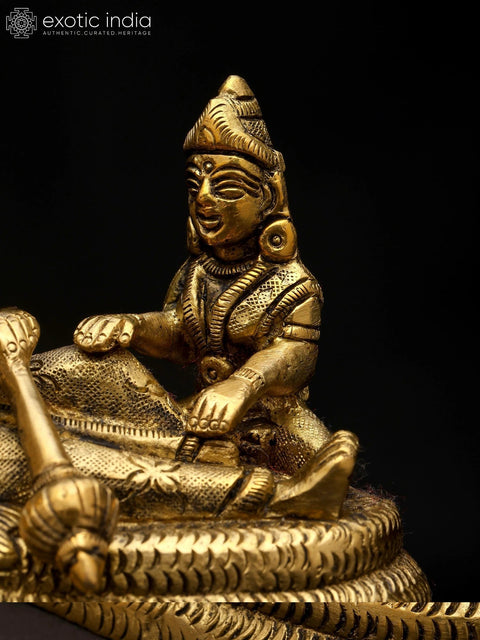 5" Small Shesha-Shayi Lord Vishnu with Devi Lakshmi | Brass Statue