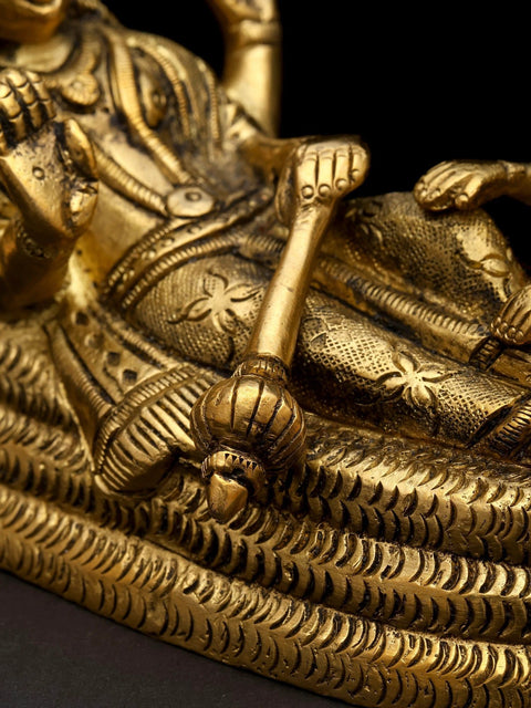 5" Small Shesha-Shayi Lord Vishnu with Devi Lakshmi | Brass Statue