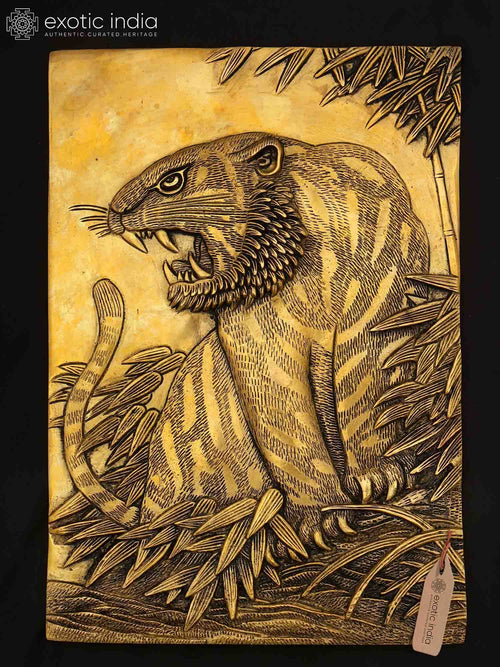11" Majestic Tiger Brass Wall Hanging Statue