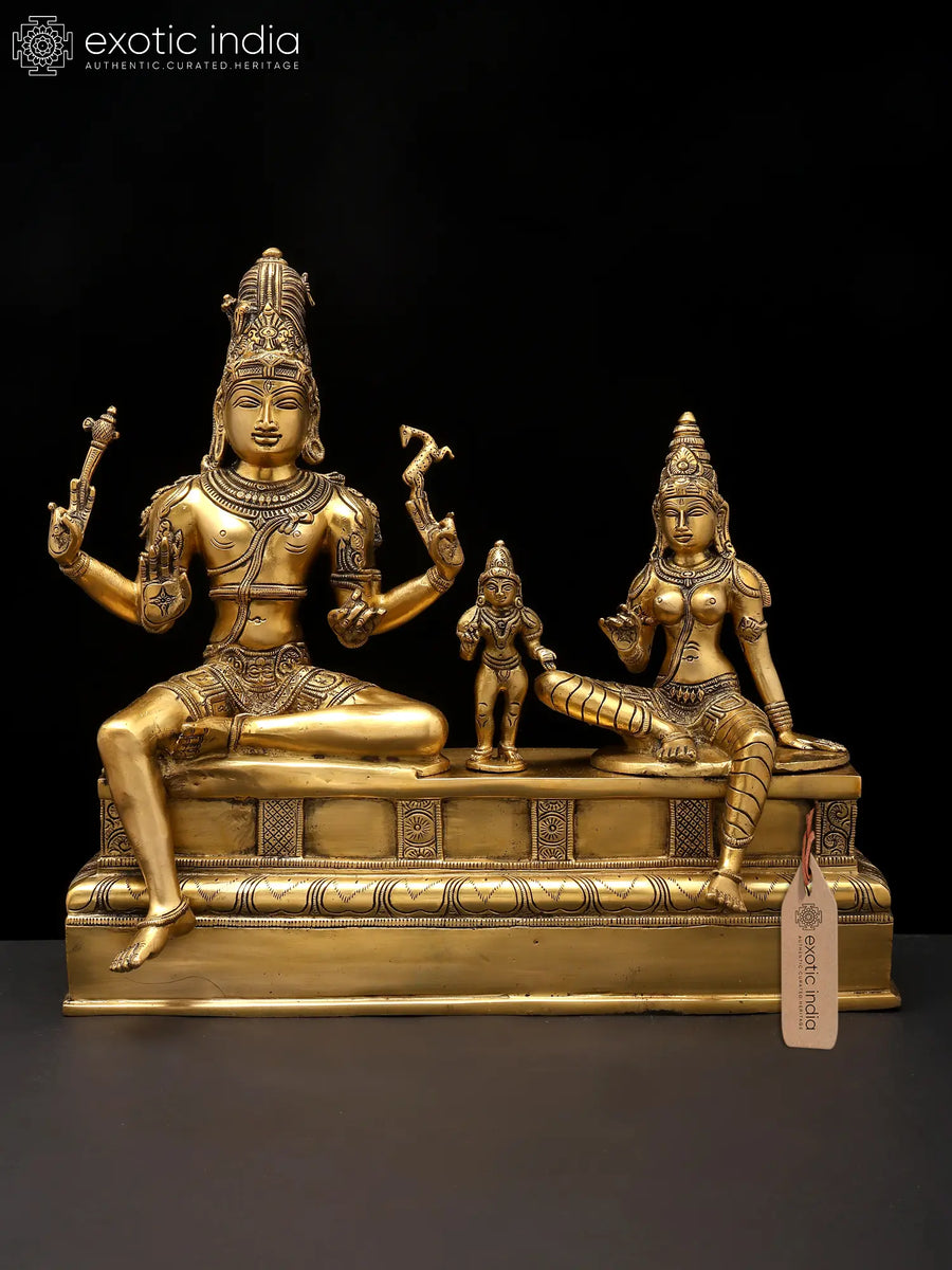 14" Somaskanda Shiva Parvati Skanda Murugan Brass Statue