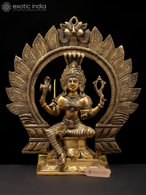 15" Goddess Karumariamman with Kirtimukha Prabhavali Brass Statue