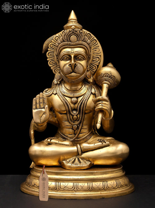 14" Blessing Lord Hanuman Brass Idol for Pooja