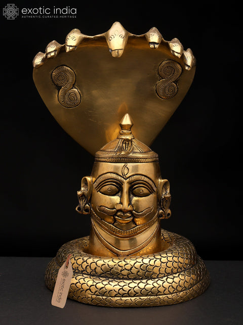 9" Brass Shiva Mukha lingam with Nagabharanam | Brass Statue