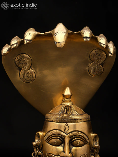 9" Brass Shiva Mukha lingam with Nagabharanam | Brass Statue