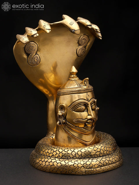 9" Brass Shiva Mukha lingam with Nagabharanam | Brass Statue