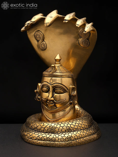 9" Brass Shiva Mukha lingam with Nagabharanam | Brass Statue