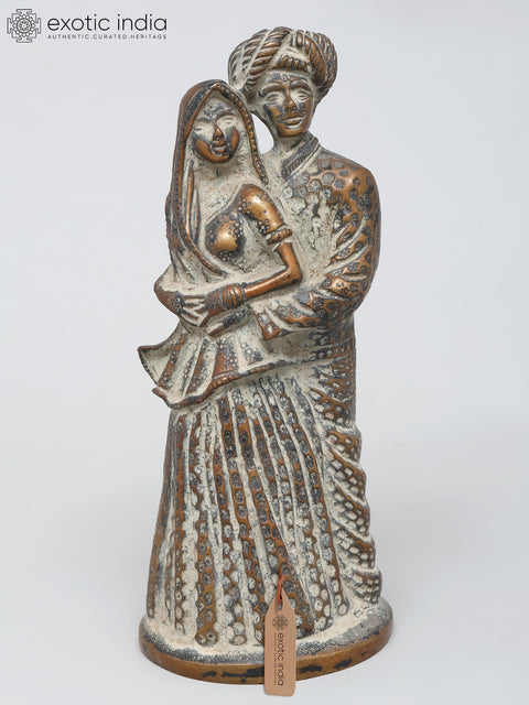 7" Rajasthani Couple Showpiece | Brass Statue | Table Decor
