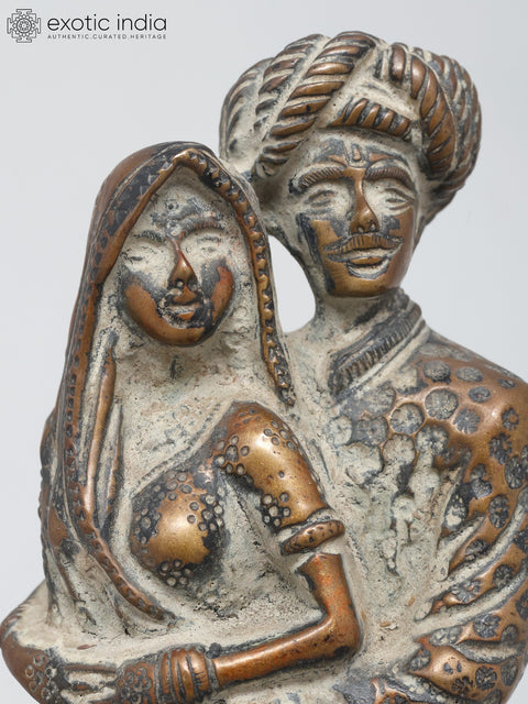 7" Rajasthani Couple Showpiece | Brass Statue | Table Decor