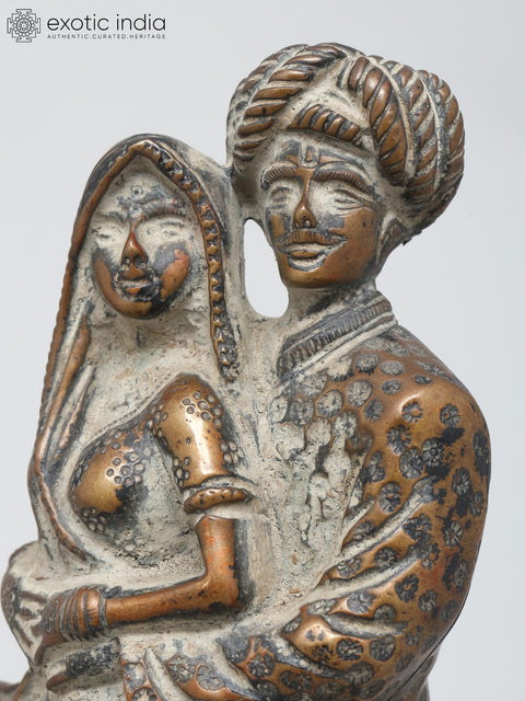 7" Rajasthani Couple Showpiece | Brass Statue | Table Decor