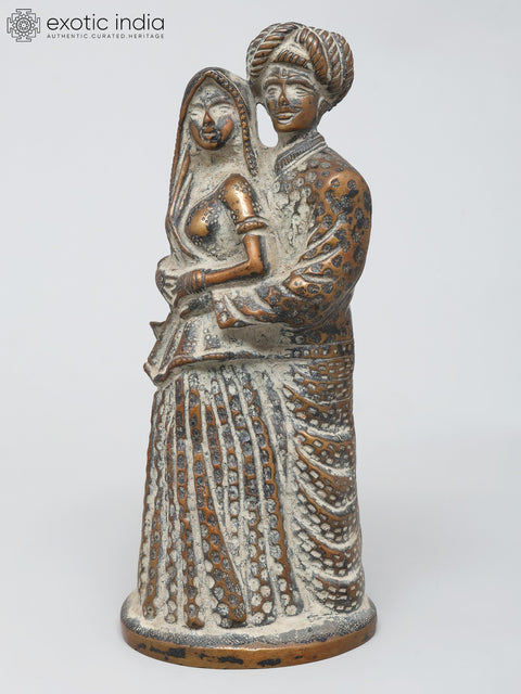 7" Rajasthani Couple Showpiece | Brass Statue | Table Decor