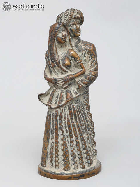 7" Rajasthani Couple Showpiece | Brass Statue | Table Decor