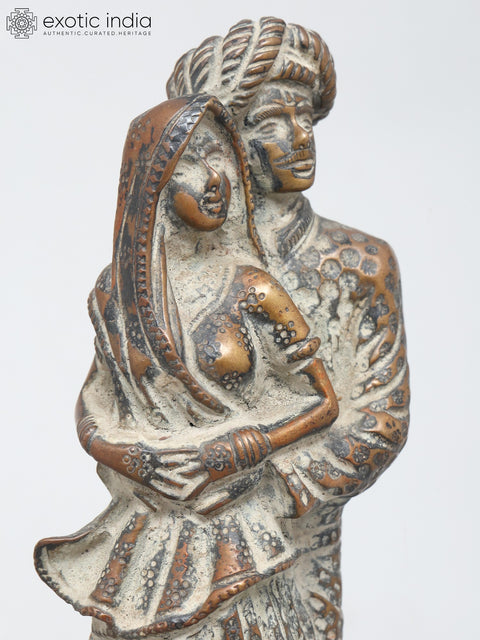 7" Rajasthani Couple Showpiece | Brass Statue | Table Decor