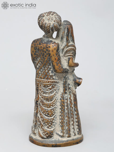 7" Rajasthani Couple Showpiece | Brass Statue | Table Decor