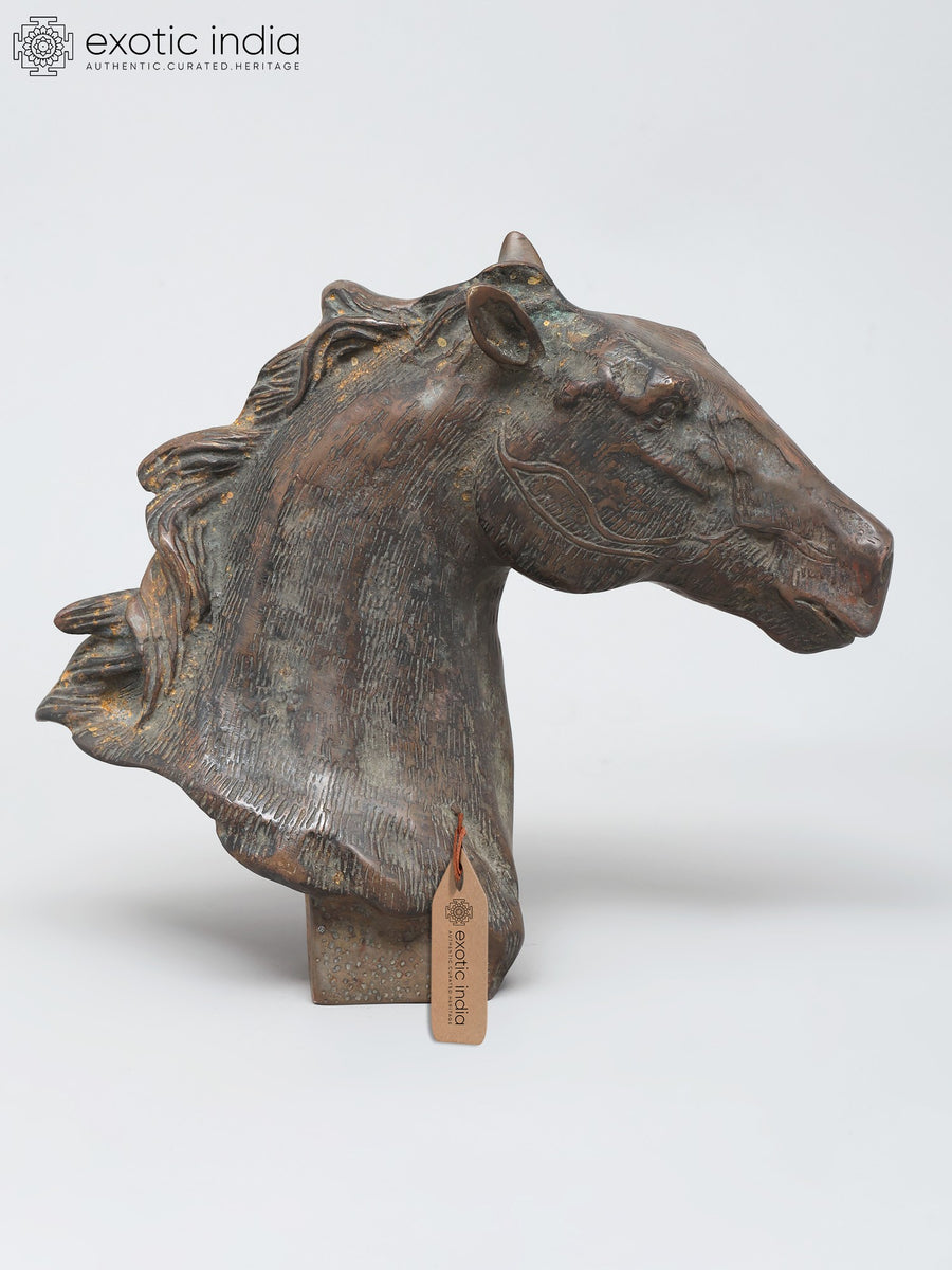 8" Brass Horse Head Decorative Statue for Table Decor