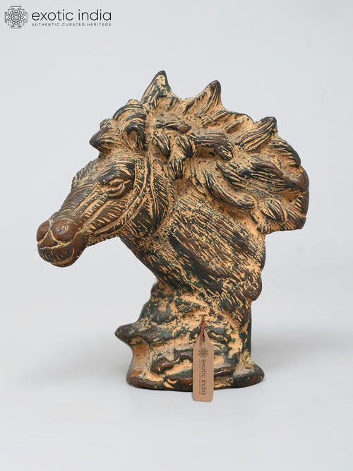 5" Small Stylized Horse Head Brass Statue for Home Decor